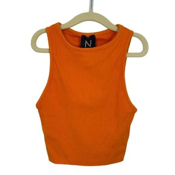 Naked Wardrobe Ribbed Crop Tank Top Orange Racerback Sleeveless Size S - Picture 1 of 8